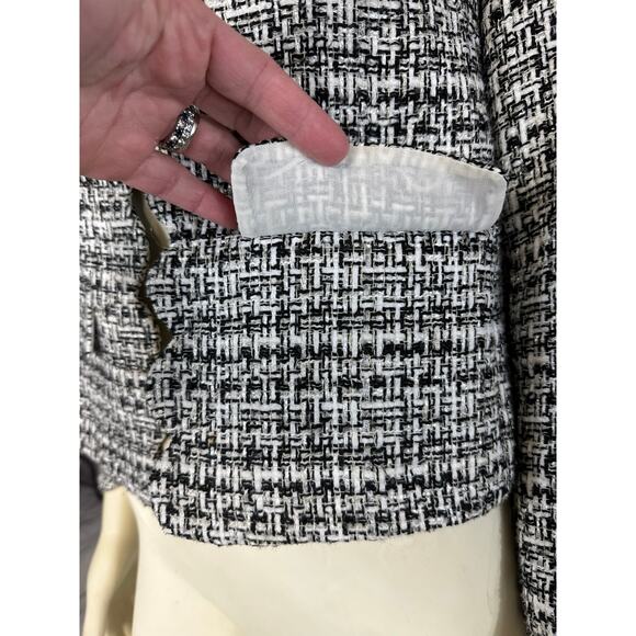 WEILL Tweed Black & White open front Chanel style Blazer / Jacket size 6 - Picture 6 of 12